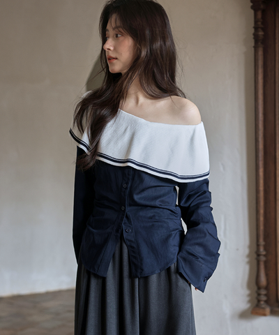 オフショルダーラウンドヨークトップス