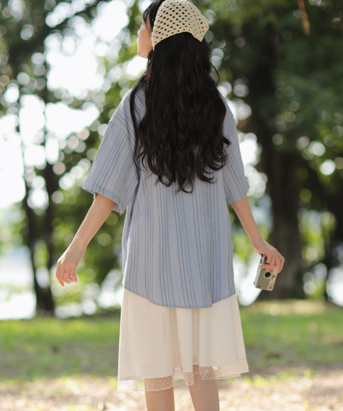 五分袖ストライプリボンブラウス