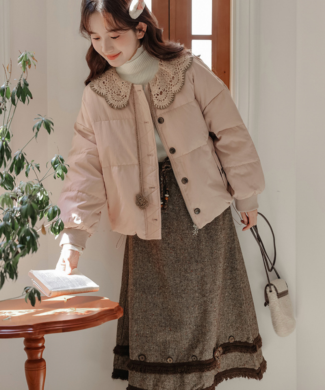 スカラップレース襟中綿ジャケット