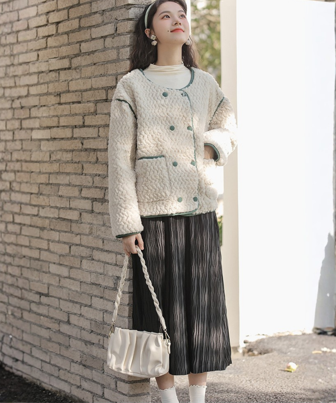 配色パイピングダブルボタンボアジャケット