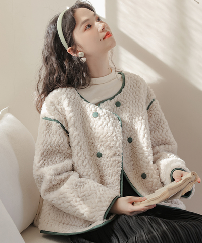 配色パイピングダブルボタンボアジャケット