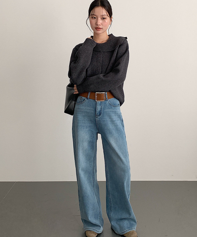 アシンメトリーリブカラーデザインニット