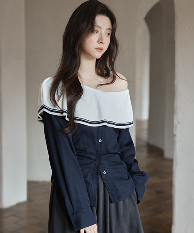 オフショルダーラウンドヨークトップス