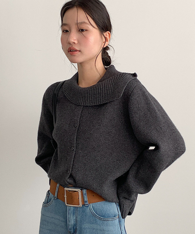 アシンメトリーリブカラーデザインニット