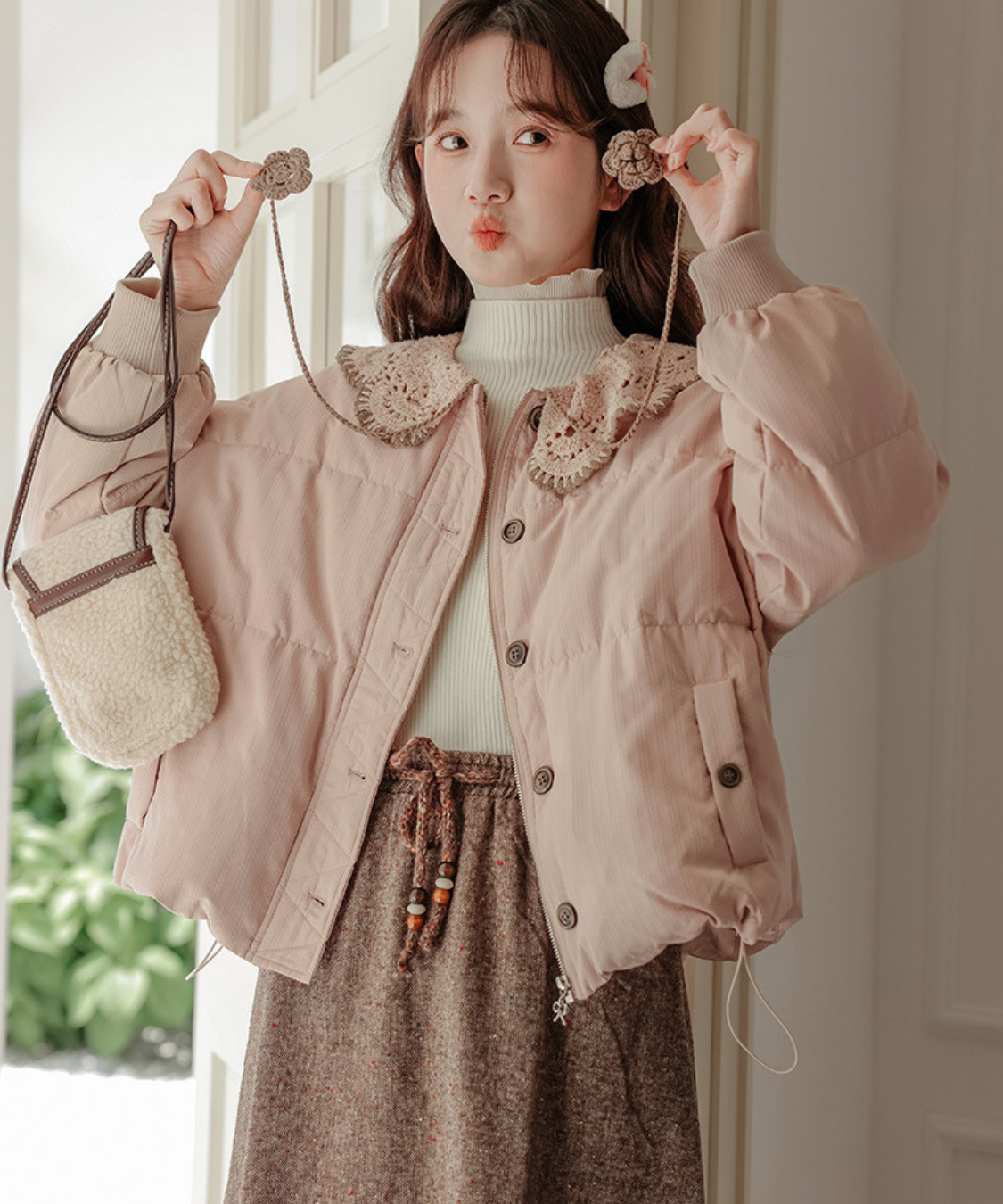 スカラップレース襟中綿ジャケット