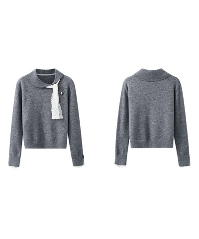 レーススカーフ付き小花ボタンニット