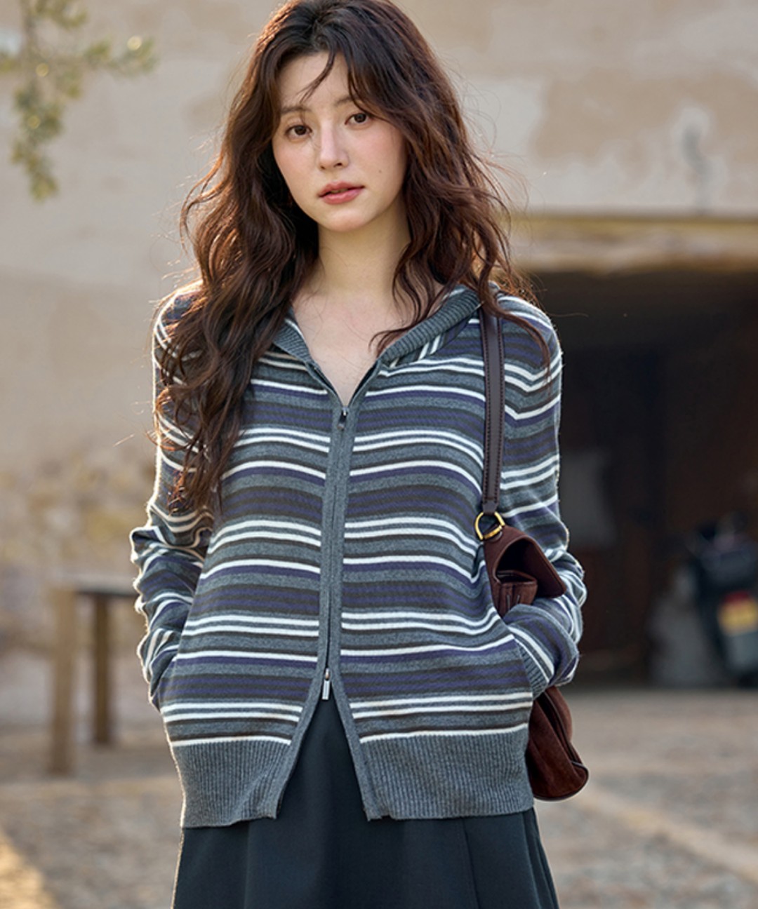 Wジップボーダーフードカーディガン – jemiremi（ジェミレミ）