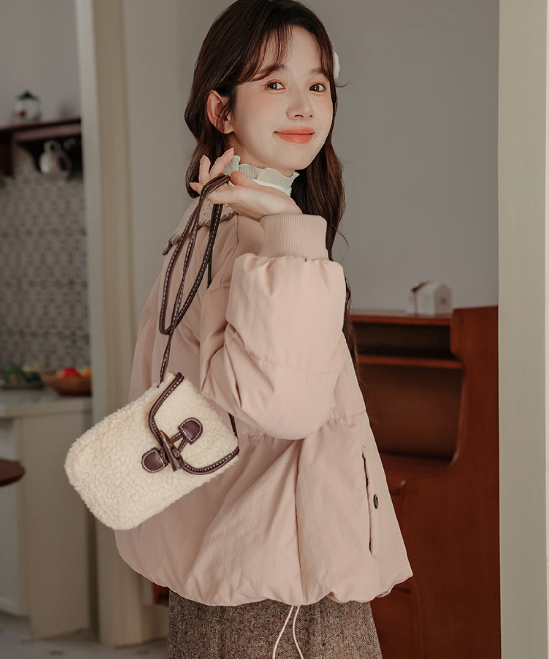 スカラップレース襟中綿ジャケット