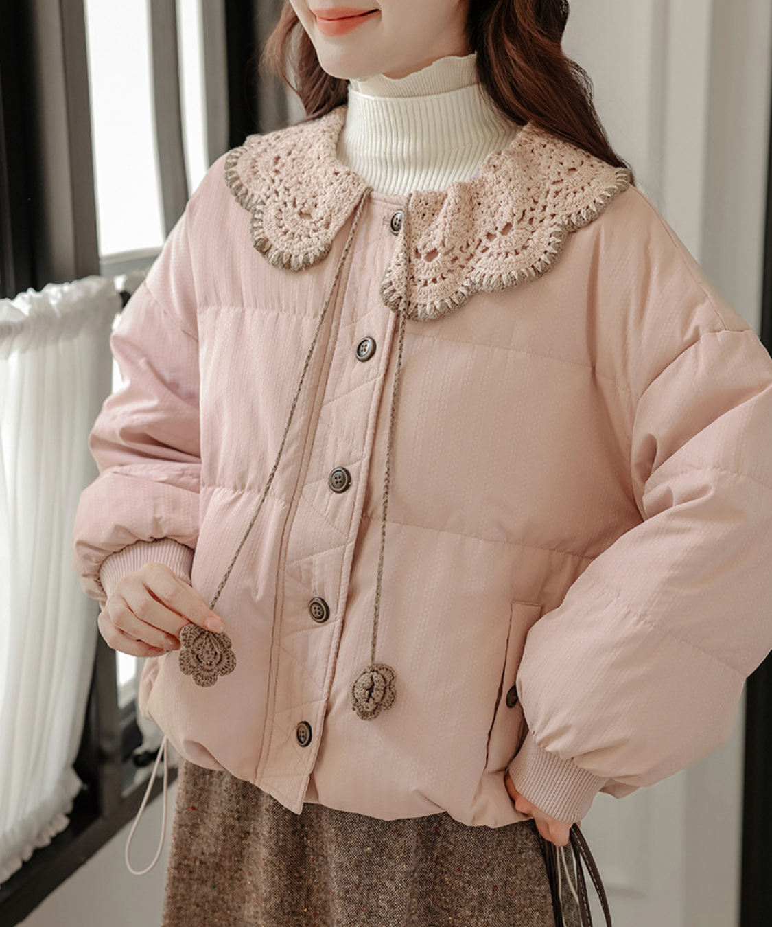 スカラップレース襟中綿ジャケット