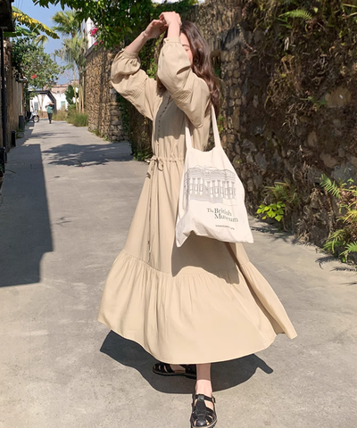 スリットVネックロングワンピース