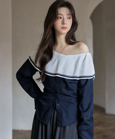 オフショルダーラウンドヨークトップス