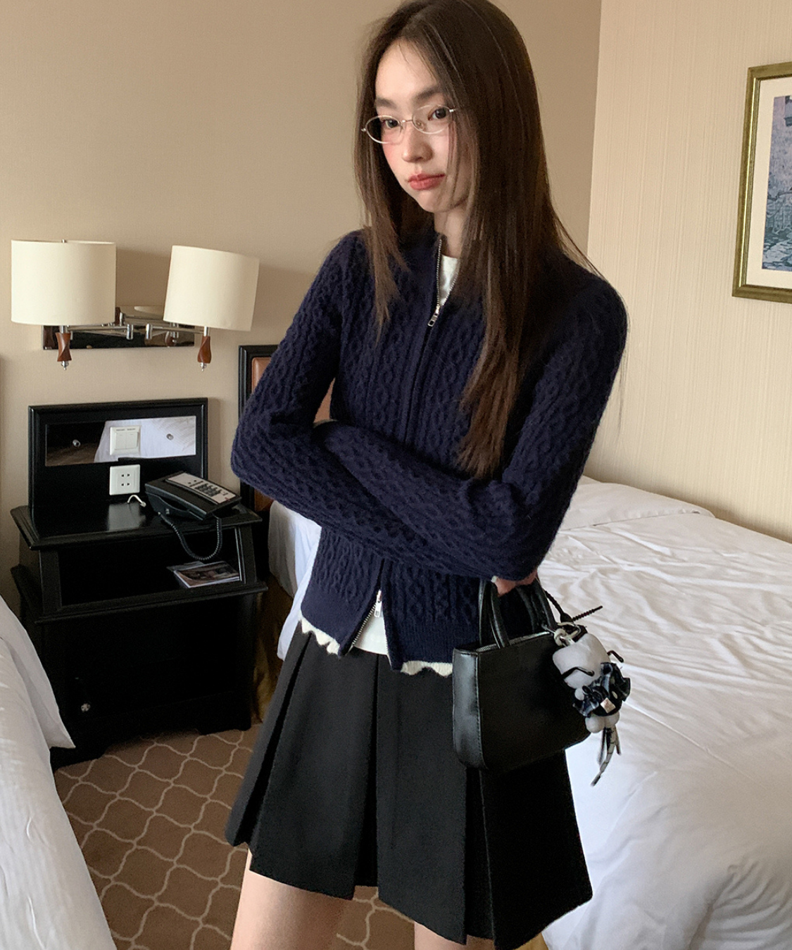 ケーブルジップカーディガン