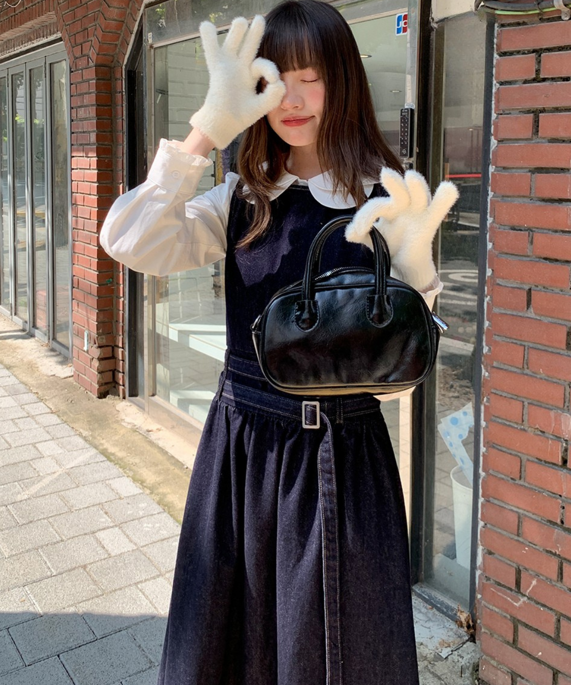 ウエストデザインデニムノースリーブワンピース