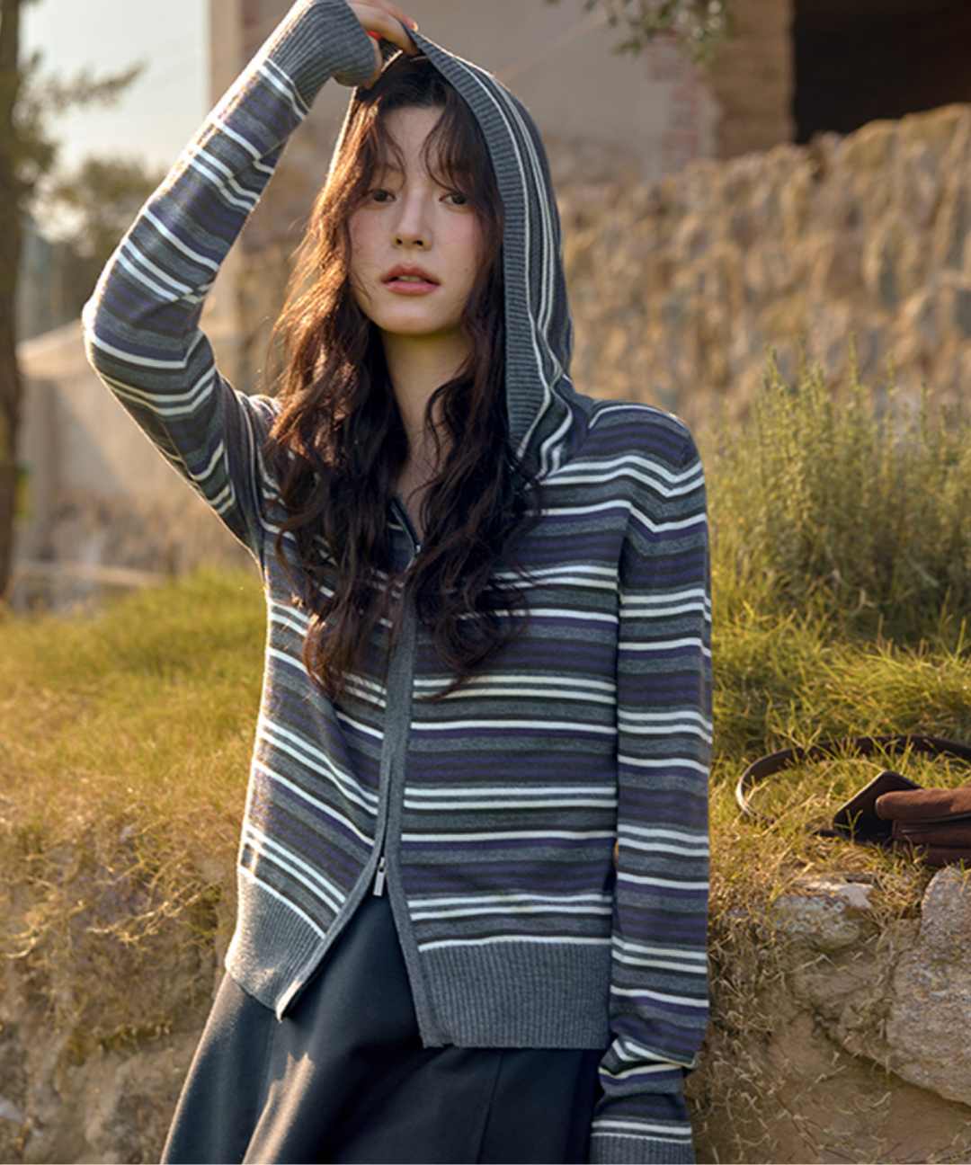 Wジップボーダーフードカーディガン – jemiremi（ジェミレミ）