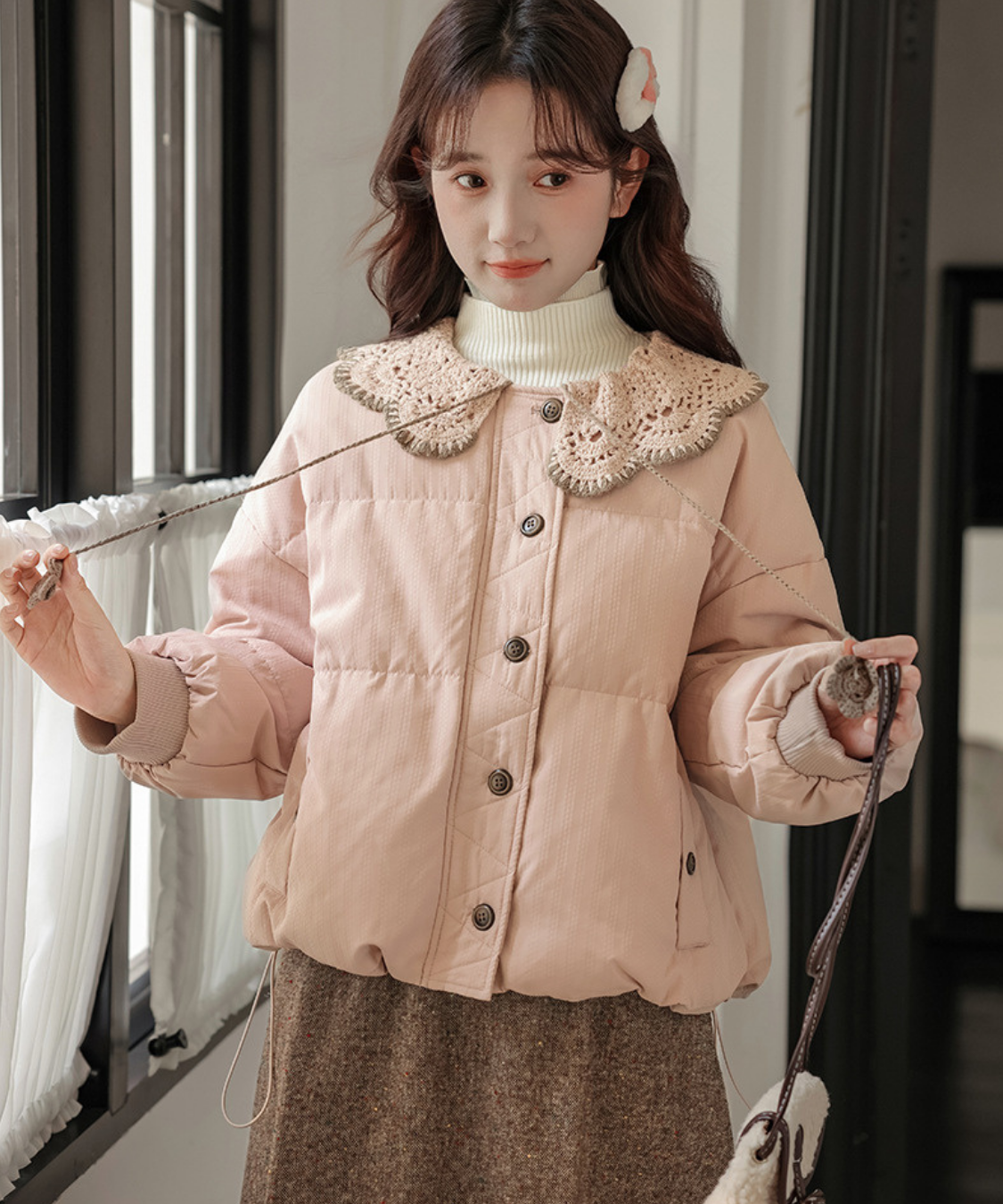 スカラップレース襟中綿ジャケット