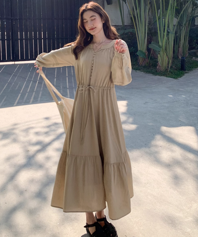 スリットVネックロングワンピース