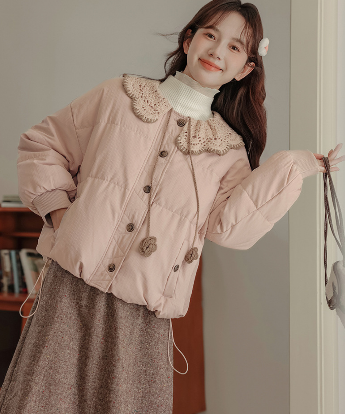 スカラップレース襟中綿ジャケット