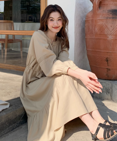 スリットVネックロングワンピース