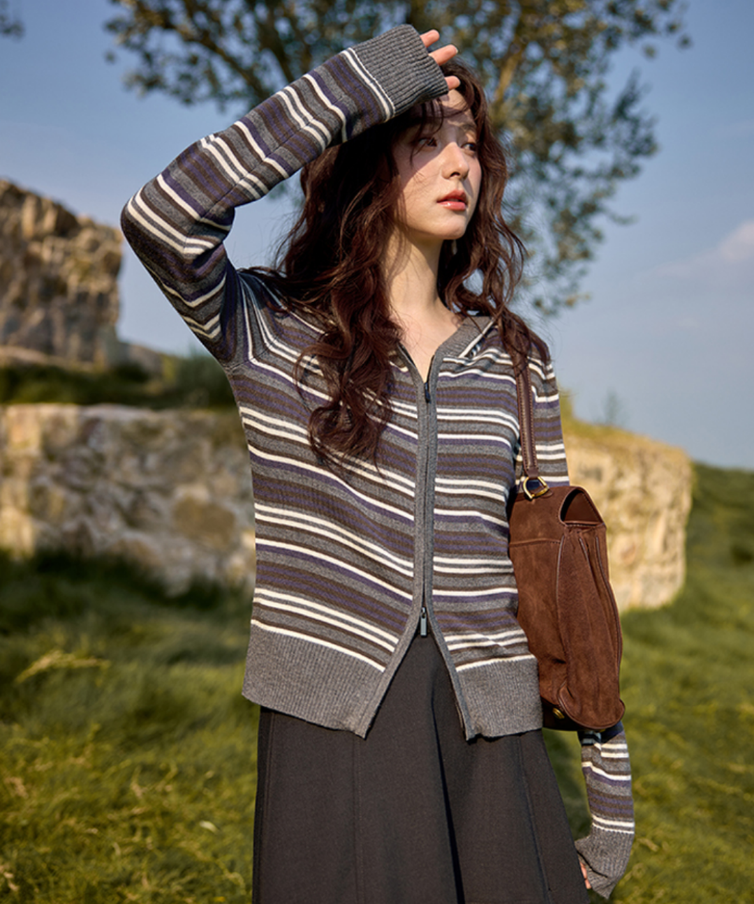 Wジップボーダーフードカーディガン – jemiremi（ジェミレミ）