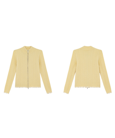 ケーブルジップカーディガン