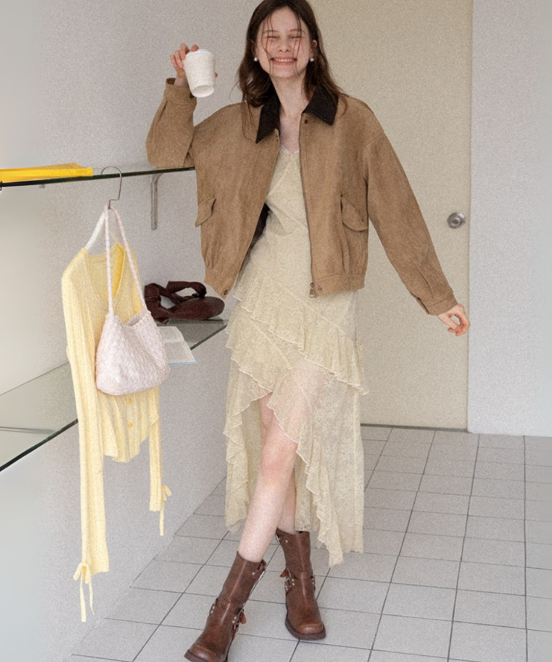 フェイクレザー取り外しカラースエード風ブルゾン – jemiremi