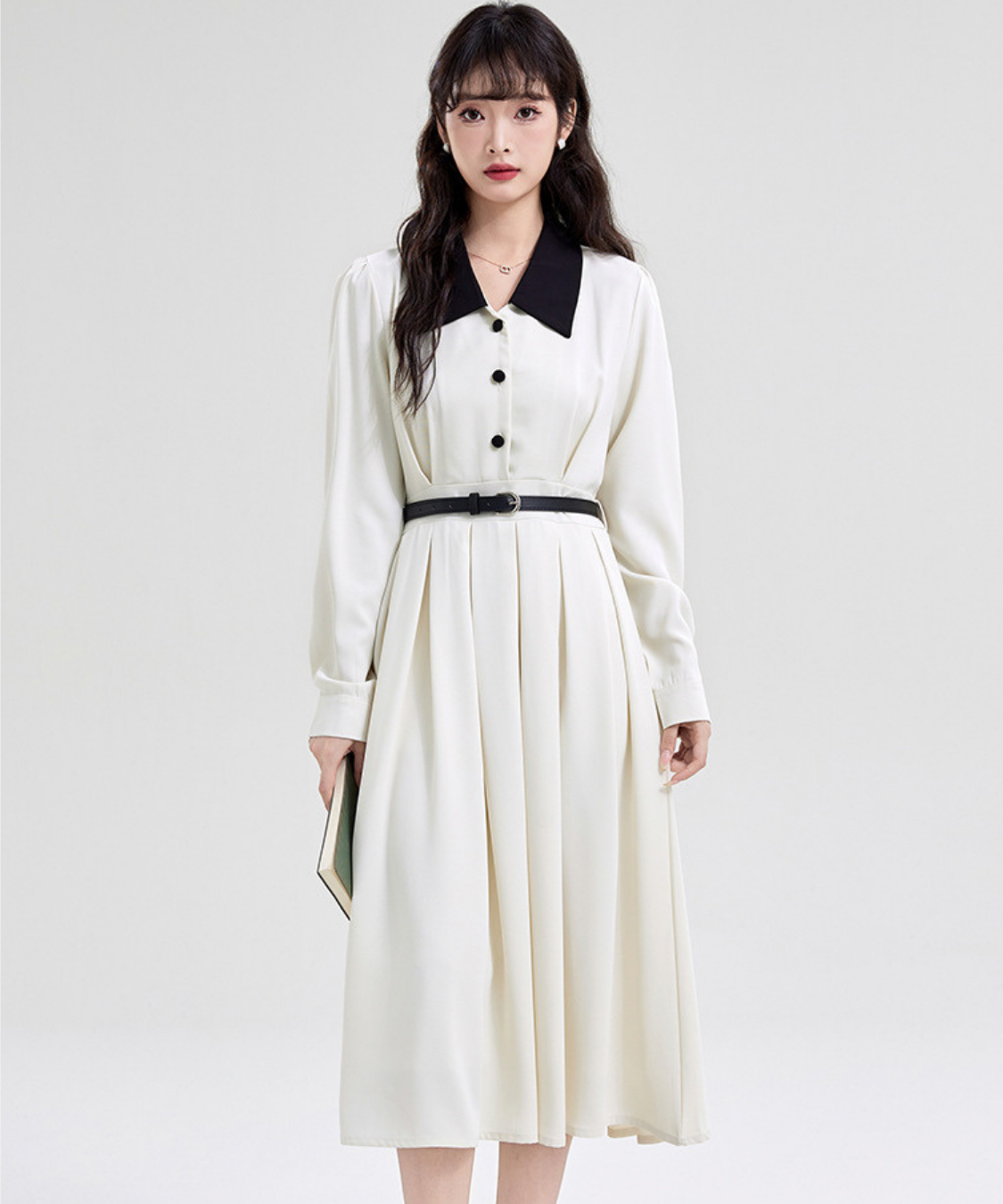 ウエストマークタックデザインバイカラーワンピース