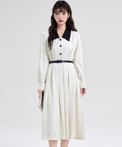 ウエストマークタックデザインバイカラーワンピース