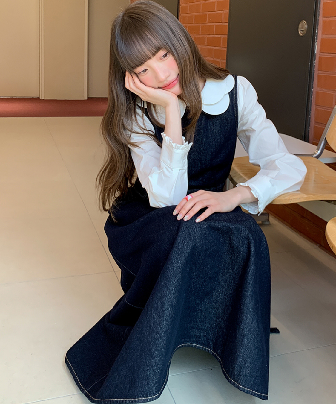 ウエストデザインデニムノースリーブワンピース