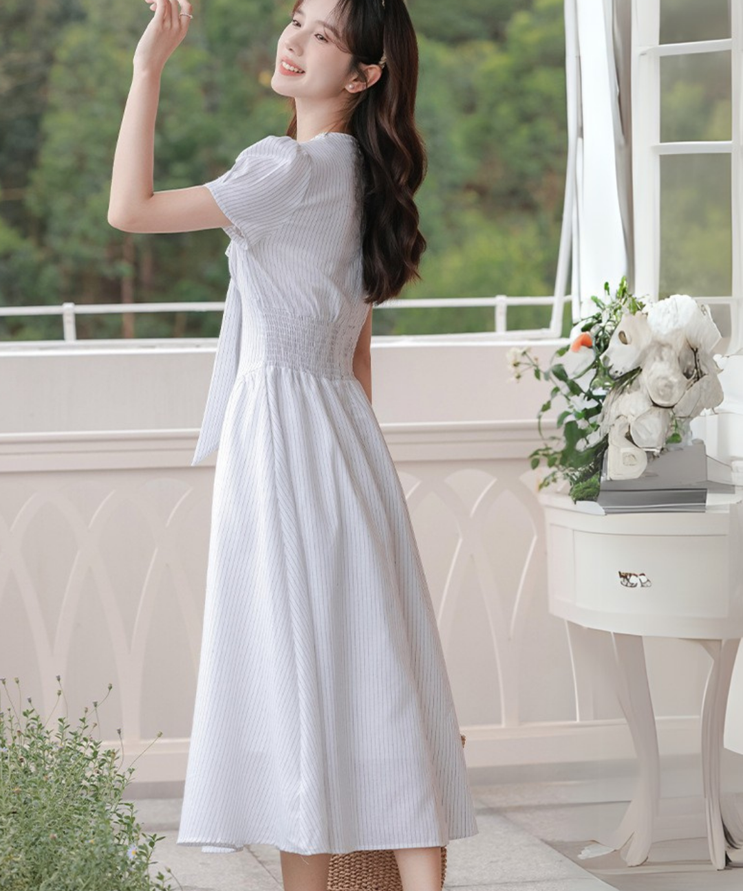 胸元リボンVネックストライプワンピース – jemiremi（ジェミレミ）