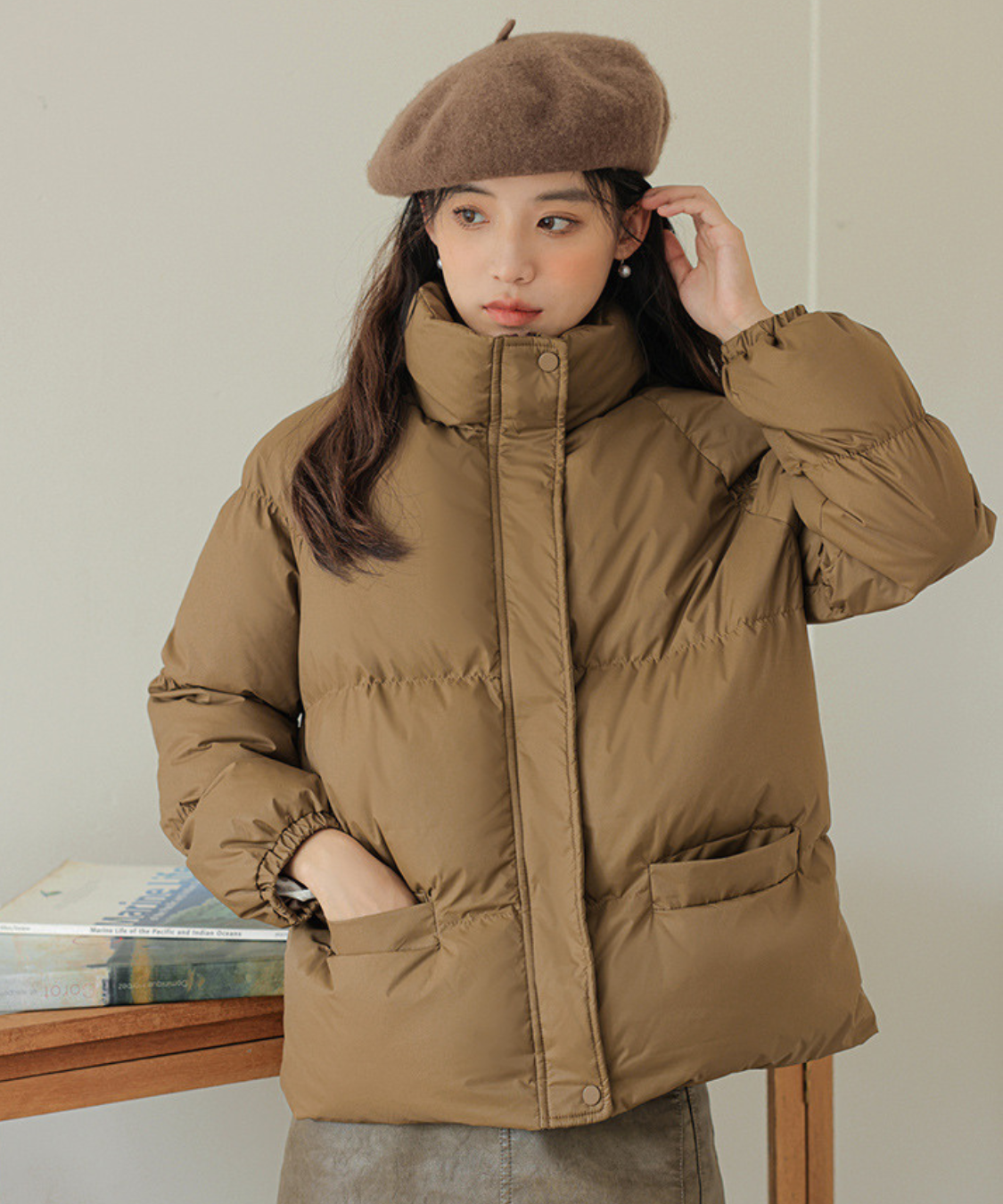 スタンドカラーボリューム中綿ジャケット