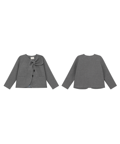 ノーカラーリボン襟トグルボタンジャケット