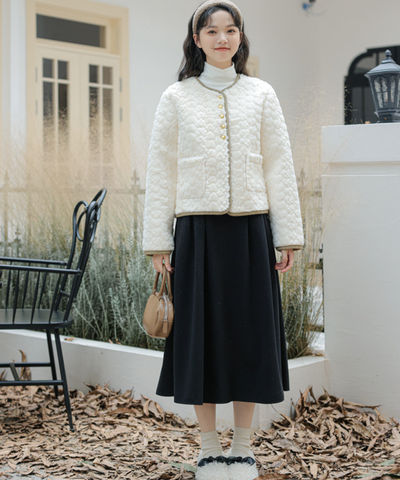 配色パイピングボアノーカラージャケット