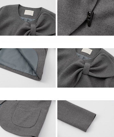 ノーカラーリボン襟トグルボタンジャケット