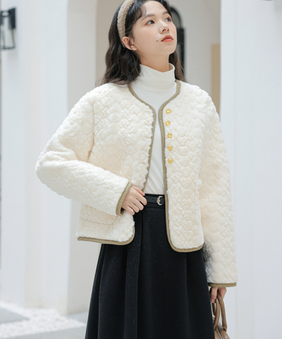 配色パイピングボアノーカラージャケット