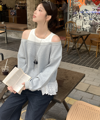 裾レース切り替えオフショル風スウェット