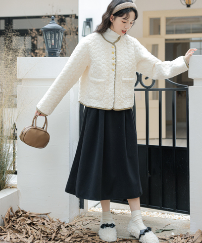 配色パイピングボアノーカラージャケット