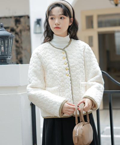 配色パイピングボアノーカラージャケット