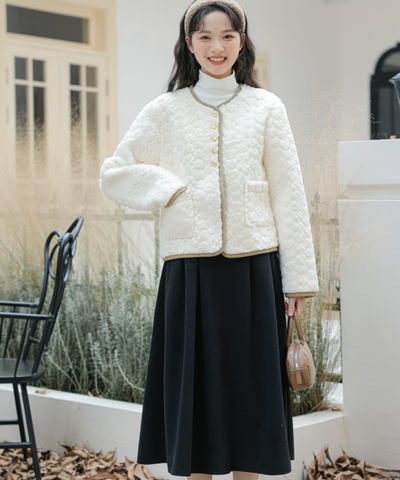 配色パイピングボアノーカラージャケット