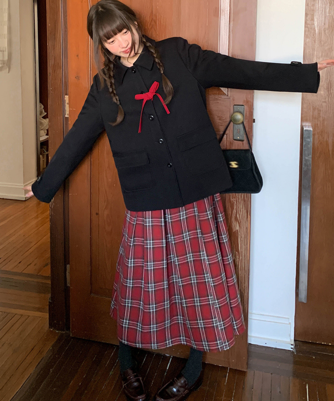 リボンタイ付きテーラードカラージャケット