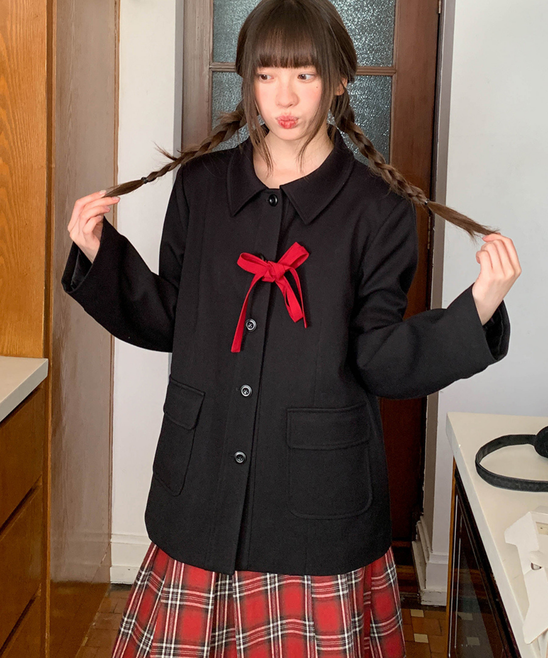 リボンタイ付きテーラードカラージャケット