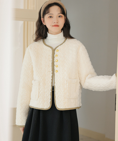 配色パイピングボアノーカラージャケット