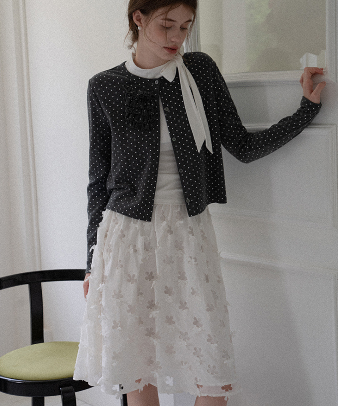 ハイウエストフラワーカットワークスカート