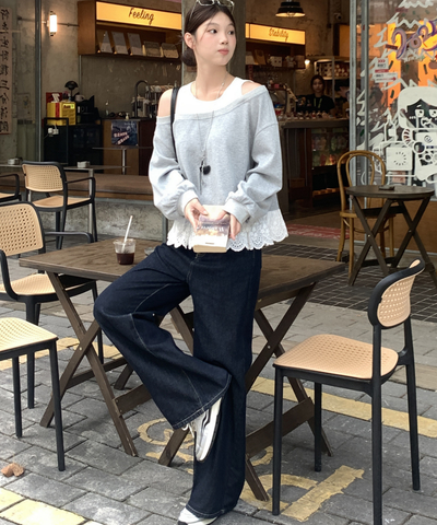 裾レース切り替えオフショル風スウェット