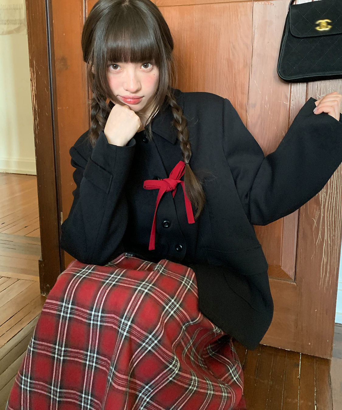 リボンタイ付きテーラードカラージャケット