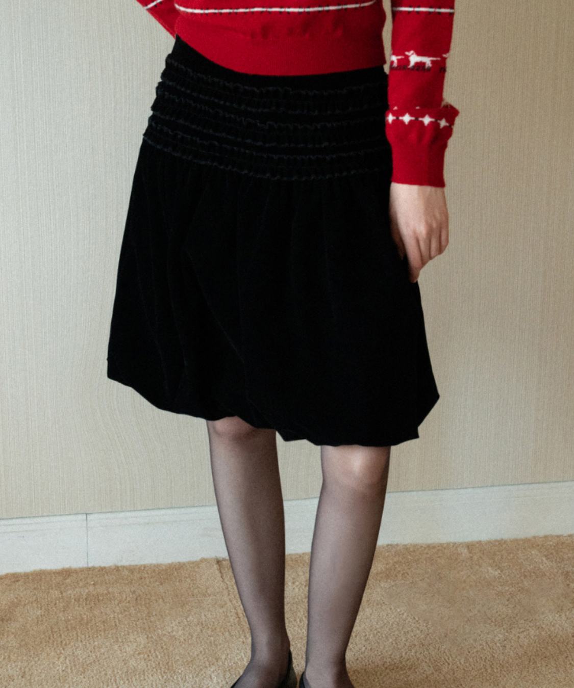 フリルシャーリングベロアバルーンスカート