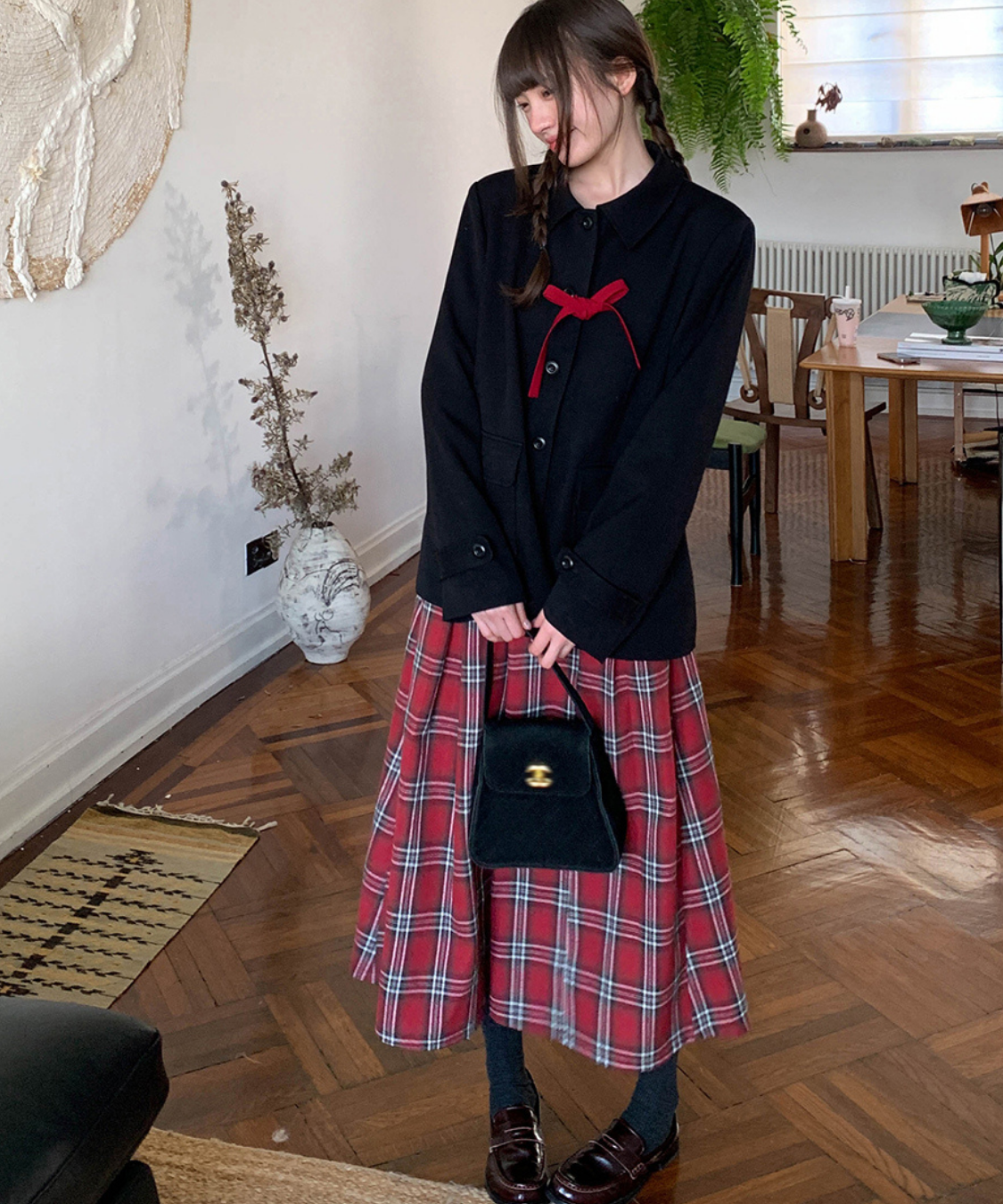 リボンタイ付きテーラードカラージャケット