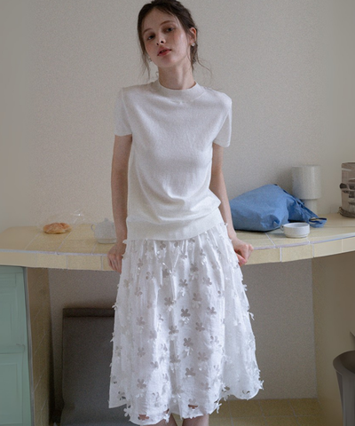 ハイウエストフラワーカットワークスカート