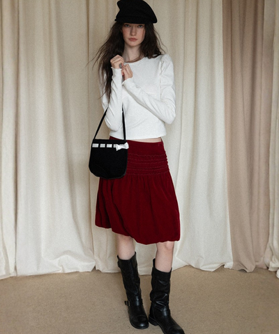 フリルシャーリングベロアバルーンスカート