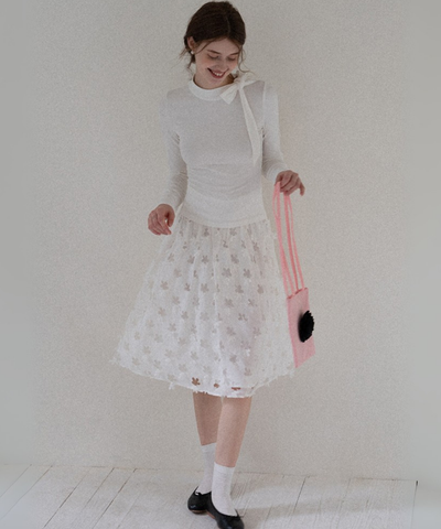 ハイウエストフラワーカットワークスカート