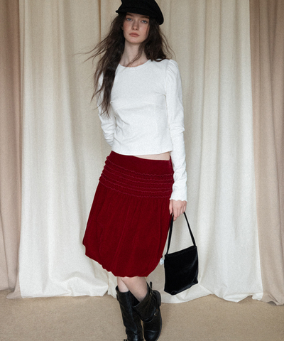 フリルシャーリングベロアバルーンスカート